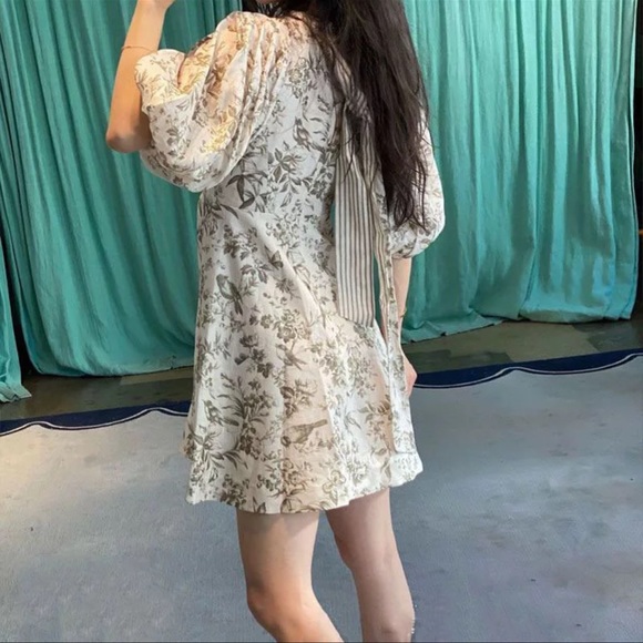 French Style Print Puff Sleeve Vintage Dress - Picture 4 of 15